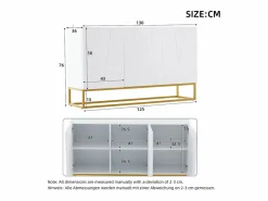Buffet brillante moderno - 3 puertas con 3 estantes ajustables - 130x36x76 cm -^ModernLuxe Best