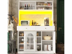 ModernLuxe Aparador De Cocina|Buffet de cocina 120×40×180 cm - con iluminación LED - 2 cajones y 5 puertas - estantes ajustables -