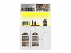 ModernLuxe Aparador De Cocina|Buffet de cocina 120×40×180 cm - con iluminación LED - 2 cajones y 5 puertas - estantes ajustables -