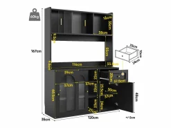 ModernLuxe Aparador De Cocina|Buffet de cocina 120×35×167 cm - con iluminación LED - 1 cajón y 5 puertas - estantes ajustables -