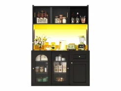 ModernLuxe Aparador De Cocina|Buffet de cocina 120×35×167 cm - con iluminación LED - 1 cajón y 5 puertas - estantes ajustables -