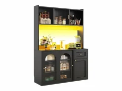 ModernLuxe Aparador De Cocina|Buffet de cocina 120×35×167 cm - con iluminación LED - 1 cajón y 5 puertas - estantes ajustables -