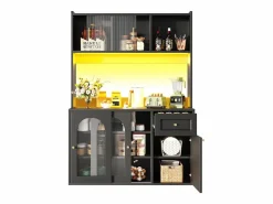 ModernLuxe Aparador De Cocina|Buffet de cocina 120×35×167 cm - con iluminación LED - 1 cajón y 5 puertas - estantes ajustables -
