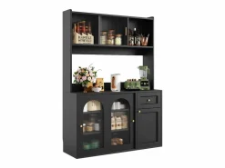 ModernLuxe Aparador De Cocina|Buffet de cocina 120×35×167 cm - con iluminación LED - 1 cajón y 5 puertas - estantes ajustables -