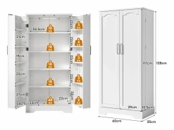 Buffet de cocina 60×35×128 cm - con sensor de luz LED - con 2 puertas - con estantes -^ModernLuxe Outlet