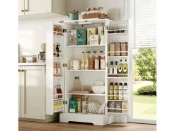 ModernLuxe Buffet de cocina 60×35×128.5 cm - con LED - 2 puertas con estantes - Blanco New