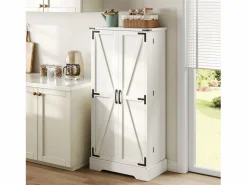 ModernLuxe Buffet de cocina 60×35×128.5 cm - con LED - 2 puertas con estantes - Blanco New