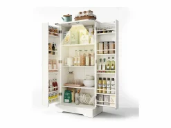 ModernLuxe Buffet de cocina 60×35×128.5 cm - con LED - 2 puertas con estantes - Blanco New