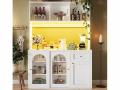 ModernLuxe Buffet de cocina 120×35×167 cm - con iluminación LED - 1 cajón y 5 puertas - estantes ajustables - Blanco New