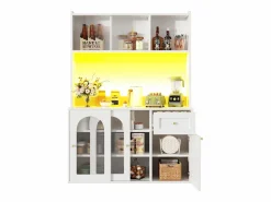 ModernLuxe Buffet de cocina 120×35×167 cm - con iluminación LED - 1 cajón y 5 puertas - estantes ajustables - Blanco New