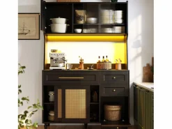 Buffet de cocina 120×45×195,5 cm - con iluminación LED - 3 cajones y 6 puertas - estantes ajustables -^ModernLuxe Online