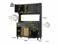Buffet de cocina 120×45×195,5 cm - con iluminación LED - 3 cajones y 6 puertas - estantes ajustables -^ModernLuxe Online