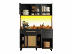 Buffet de cocina 120×45×195,5 cm - con iluminación LED - 3 cajones y 6 puertas - estantes ajustables -^ModernLuxe Online