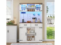 Buffet de cocina 100×40×172 cm - con USB y enchufe - con LED - 4 puertas y 1 cajón - +natural^ModernLuxe Outlet