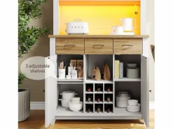 ModernLuxe Buffet de cocina con LED - Alto 180cm - gran espacio de almacenamiento - & Natural Blanco Clearance