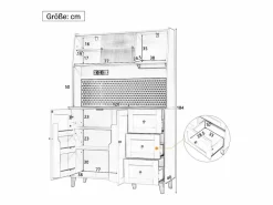 ModernLuxe Aparador De Cocina|Buffet de cocina moderno 120x40x184cm - con toma de corriente y portacopas de vino - con 3 cajones y 5 puertas -