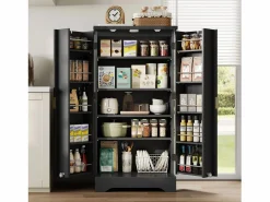 ModernLuxe Buffet de cocina moderno 60,5x40x120cm - con luz detector LED - con 2 puertas y un portaespecias - Negro Best