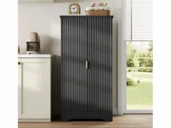 ModernLuxe Buffet de cocina moderno 60,5x40x120cm - con luz detector LED - con 2 puertas y un portaespecias - Negro Best