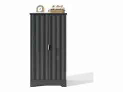 ModernLuxe Buffet de cocina moderno 60,5x40x120cm - con luz detector LED - con 2 puertas y un portaespecias - Negro Best