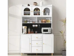 Buffet de cocina moderno 140x40x190cm - con estantes abiertos - con 3 cajones y 5 puertas -^ModernLuxe Outlet