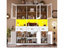 ModernLuxe Aparador De Cocina|Buffet de cocina moderno 140x40x175cm - 6 puertas + 3 cajones + 9 estantes - mueble alto - con iluminación LED -