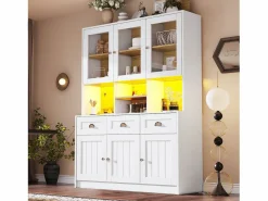 ModernLuxe Aparador De Cocina|Buffet de cocina moderno 140x40x175cm - 6 puertas + 3 cajones + 9 estantes - mueble alto - con iluminación LED -