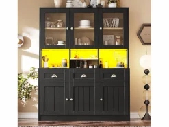 Buffet de cocina moderno 140x40x175cm - 6 puertas + 3 cajones + 9 estantes - mueble alto - con iluminación LED -^ModernLuxe New