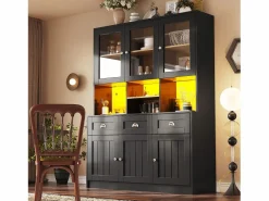 Buffet de cocina moderno 140x40x175cm - 6 puertas + 3 cajones + 9 estantes - mueble alto - con iluminación LED -^ModernLuxe New