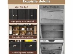 Buffet de cocina moderno 140x40x175cm - 6 puertas + 3 cajones + 9 estantes - mueble alto - con iluminación LED -^ModernLuxe New