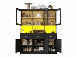 Buffet de cocina moderno 140x40x175cm - 6 puertas + 3 cajones + 9 estantes - mueble alto - con iluminación LED -^ModernLuxe New