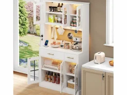 ModernLuxe Aparador De Cocina|Buffet de cocina moderno 100x40x180cm - con toma de corriente y LED - con 2 cajones y 6 puertas -