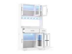 ModernLuxe Aparador De Cocina|Buffet de cocina moderno 100x40x180cm - con toma de corriente y LED - con 2 cajones y 6 puertas -