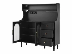ModernLuxe Buffet de cocina moderno 120x40x138.5cm - con toma de corriente y portacopas de vino - con 3 cajones y 2 puertas - Negro Blanco