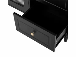 ModernLuxe Buffet de cocina moderno 120x40x138.5cm - con toma de corriente y portacopas de vino - con 3 cajones y 2 puertas - Negro Blanco