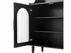 ModernLuxe Buffet de cocina moderno 120x40x138.5cm - con toma de corriente y portacopas de vino - con 3 cajones y 2 puertas - Negro Blanco