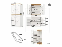 ModernLuxe Buffet de cocina moderno 80x40x180 cm - 4 puertas + 1 cajón - mueble alto - MDF - Blanco New