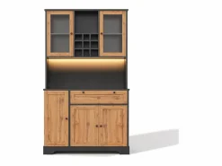 ModernLuxe Aparador De Cocina|Buffet de cocina moderno 100x40x180cm - con toma de corriente y LED - con 1 cajón y 5 puertas - con estante para especias - Natural