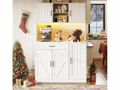 ModernLuxe Buffet de cocina 110x38x180 cm - 5 puertas y 1 cajón - estante para especias - con iluminación LED y toma de corriente - Blanco Outlet