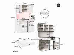 ModernLuxe Buffet de cocina 110x38x180 cm - 5 puertas y 1 cajón - estante para especias - con iluminación LED y toma de corriente - Blanco Outlet