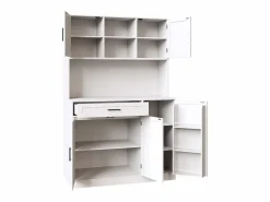 ModernLuxe Buffet de cocina 110x38x180 cm - 5 puertas y 1 cajón - estante para especias - con iluminación LED y toma de corriente - Blanco Outlet
