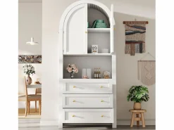 ModernLuxe Buffet de cocina 70x35x180 cm - 2 puertas y 3 cajones - superficie arqueada - Blanco Hot