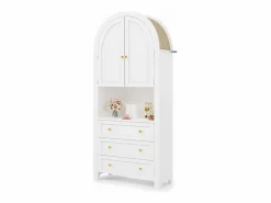 ModernLuxe Buffet de cocina 70x35x180 cm - 2 puertas y 3 cajones - superficie arqueada - Blanco Hot
