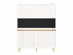 ModernLuxe Buffet de cocina 145x39x171 cm - 4 puertas de vidrio - 4 cajones - casillero para vino - con iluminación LED - blanc Blanco Hot