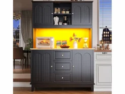 ModernLuxe Buffet de cocina 120x40x180 cm - 4 puertas + 3 cajones - mueble alto - con iluminación LED - Estilo moderno - Negro Discount