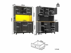 ModernLuxe Buffet de cocina 120x40x180 cm - 4 puertas + 3 cajones - mueble alto - con iluminación LED - Estilo moderno - Negro Discount