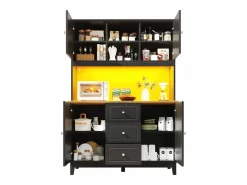 ModernLuxe Buffet de cocina 120x40x180 cm - 4 puertas + 3 cajones - mueble alto - con iluminación LED - Estilo moderno - Negro Discount