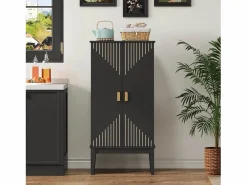 ModernLuxe Buffet de cocina 59x30x120cm - 2 puertas de almacenamiento con estantes - estilo retro - Negro Sale