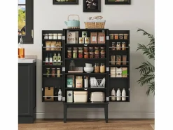 ModernLuxe Buffet de cocina 59x30x120cm - 2 puertas de almacenamiento con estantes - estilo retro - Negro Sale