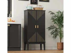 ModernLuxe Buffet de cocina 59x30x120cm - 2 puertas de almacenamiento con estantes - estilo retro - Negro Sale