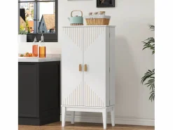ModernLuxe Buffet de cocina 59x30x120cm - 2 puertas de almacenamiento con estantes - estilo retro - Blanco Outlet